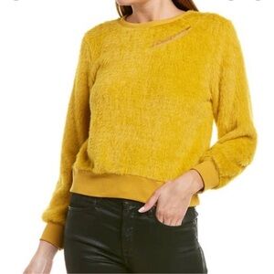 J.O.A. - WOMEN’S FUZZY COTTON BLEND CUT OUT MUSTARD YELLOW SWEATSHIRT - …